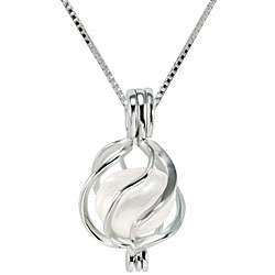 Sterling Silver White Pearl Cage Necklace (8 mm)  Overstock