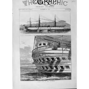  1875 H.M.S SERAPIS SHIP STERN VIEW ANTIQUE PRINT