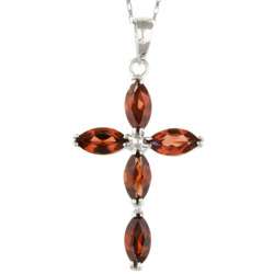 14k White Gold Marquise Garnet Cross Necklace  Overstock