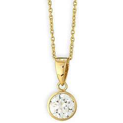 14k Gold Overlay CZ Solitaire Necklace  