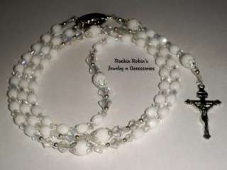 Catholic Rosary Bead Necklace ~ Czech White Opaque  