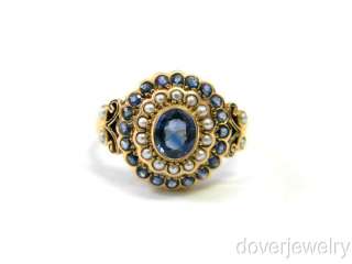 Vintage 1.08ct Sapphire Pearl Gold Carved Ring NR  