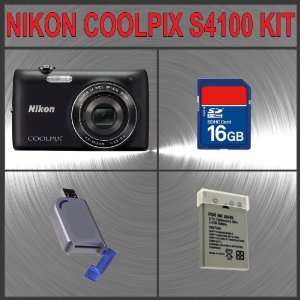 Nikon Coolpix S4100 Digital Camera (Black) + Huge Accessories Package 