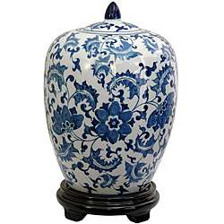   12 inch Blue and White Floral Vase Jar (China)  
