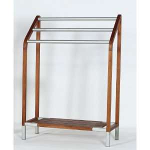    Large Solid Teak Towel Rack with Stainless Steel: Home & Kitchen