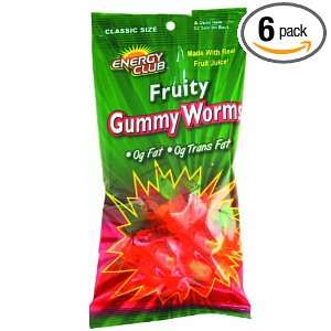 Energy Club Gummy Worms, Fruity, 8.0 Ounce Bags (Pack of 6)  