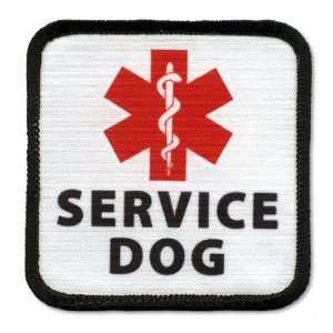  SERVICE DOG ADA Red Medical Alert Symbol Black Rim Square Patch 