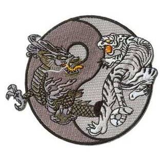 Dragons   Mystical Grey & Black Tiger and Dragon Yin Yang Logo Patch