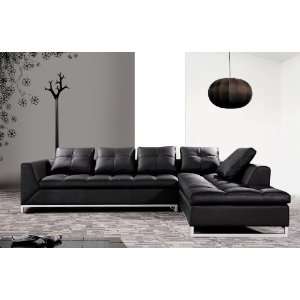  0347   Modern Black Leather Sectional
