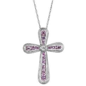    Created Pink and Created White Sapphire Cross Pendant: Jewelry