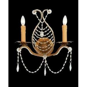  Bethel Su08   2 Light Clear Crystal Gold Frame Wall Sconce 