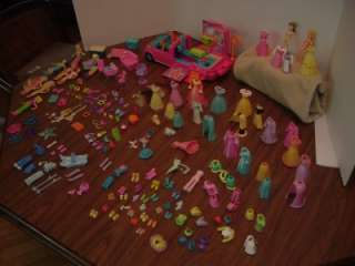 Polly Pocket Lot   Incl. Limo, Clothes, Shoes, Dolls, Some Disney 
