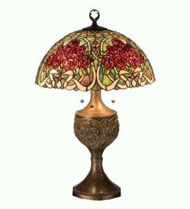 MEYDA TIFFANY Style 28H Rose Bouquet Stained Glass Table Lamp 