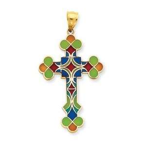  14K Stained Glassed Budded Cross Pendant Jewelry