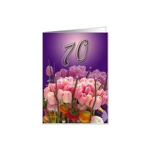  70th Birthday Party Invitation   Pink Tulips Card Toys 