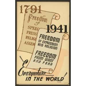  Freedom,speech,press,religion,assembly,want,FDR,c1935 