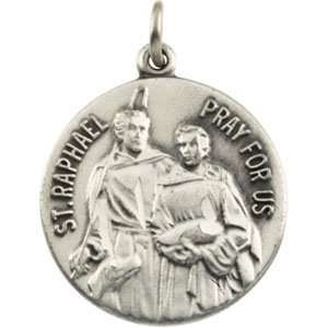  18.00 Mm Sterling Silver St. Raphael Medal With 18.00 Inch 
