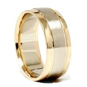 8MM Solid 14K White Yellow Gold Mens Double Inlay Brushed 