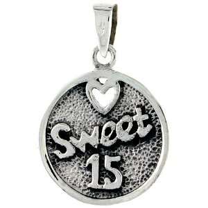 925 Sterling Silver Quinceanera Sweet 15 Round Pendant (w/ 18 Silver 