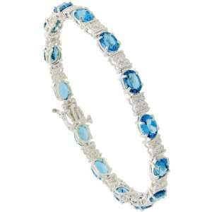   Bracelet, w/ 7 x 5 mm Oval Shape Blue Topaz Colored CZ Stones, 7
