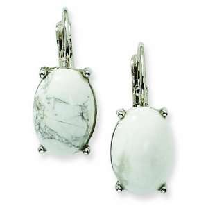    Silver tone Howlite Oval Leverback Earrings/Mixed Metal: Jewelry