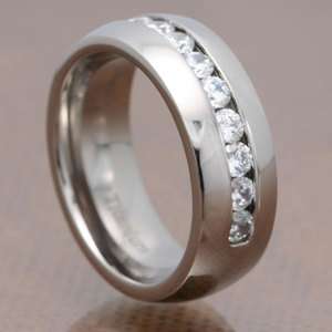   White Gold IP Titanium Band Round CZ Groom Jewelry Mens Wedding Ring