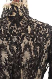 VINTAGE 1880s Victorian Antique Silk SATIN Black French Lace Bodice 