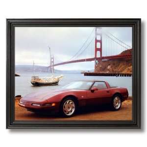 Solid Wood Black Framed Chevy Corvette Car Golden Gate Bridge Pictures 