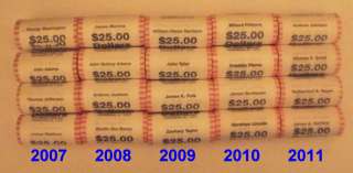 All 20 Rolls of the Presidential Dollars ( 5 years )  
