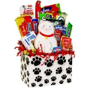 Kitty Cat Paws Retro Candy Gift Basket with Gourmet Cookie  