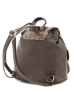 Coffee Faux Leather Western Rhinestone Cross Backpack Handbag  