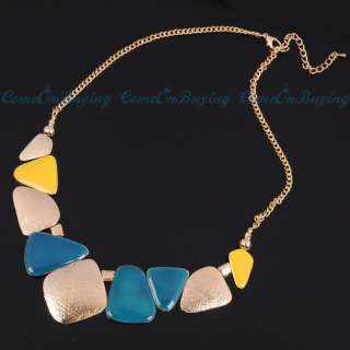   Golden Chain Blue & Yellow Irregular Oil Drop Pendant Necklace  