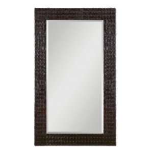   Beveled Wall Mirror with Woven Leather Frame