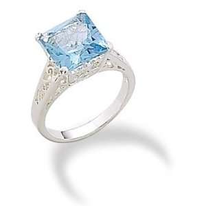Light Blue Square Glass With Designed Edge .925 Silver Ring. Sizes 5 