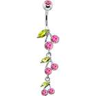 Body Candy Pink Cherries with Green Leaves Belly Ring