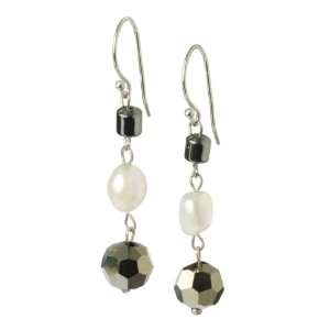   White Freshwater Cultured Pearl and Glass Beads Drop Earrings: Jewelry