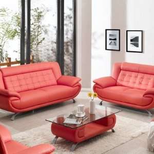  Curve Leather Sofa and Loveseat Set in Red
