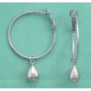   Hoop Earrings with 5/8 inch Pear Shape Bead Drop, 1 3/4 in: Jewelry