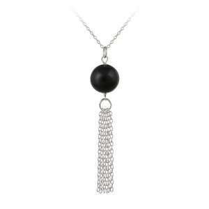  Sterling Silver Fringe and Onyx Bead Drop Pendant Necklace 