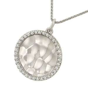    Hammered Pendant with Pave Trim .40cttw (Chain sep) Jewelry