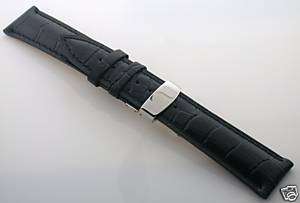 22MM LEATHER WATCH BAND DEPLOYMENT STRAP FOR INVICTA BLACK  