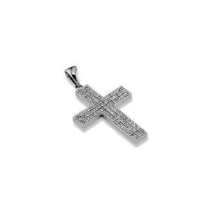    14k White Gold 0.33ct Pave Set Diamond Cross Pendant: Jewelry