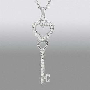 10 cttw Sterling Silver Double Heart Key Pendant in Sterling Silver 