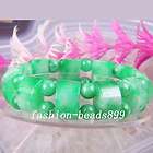 Green White Jade Beads Gemstone Stretch Bracelet H520