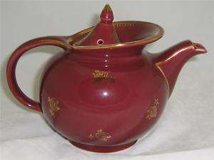 HALL 6 Cup Maroon w/ Gold Roses TeaPot 0693 Circa 1941  