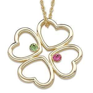 Couples Birthstone Clover Heart Pendant   Personalized Jewelry