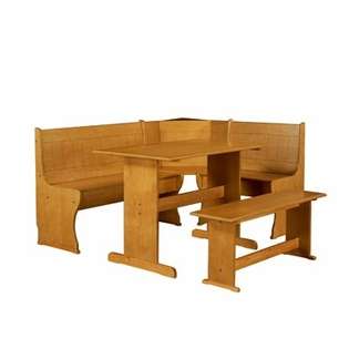 Linon 3 pc Bradford natural finish wood breakfast nook set with bench