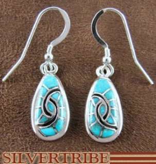 Sterling Silver & Turquoise Inlay Hook Dangle Earrings  