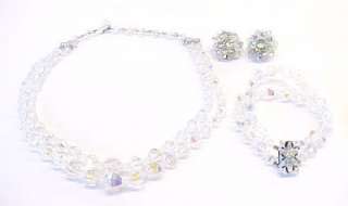   Austrian Crystal Two Strand Necklace, Bracelet and Clip On Earring Set