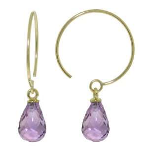  14k Gold Circle Wire Drop Earrings with Genuine Amethyst 